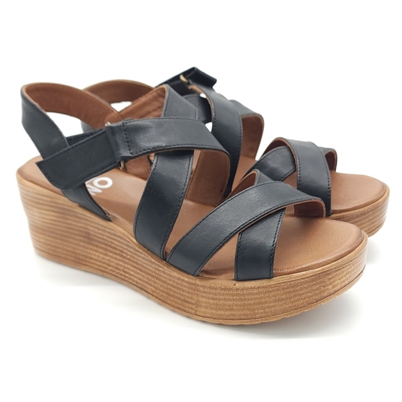 Bueno Nadia Strappy Black Leather Platform Heel Open Toe Sandal Size 6.5-7 EU 37 - Picture 3 of 9